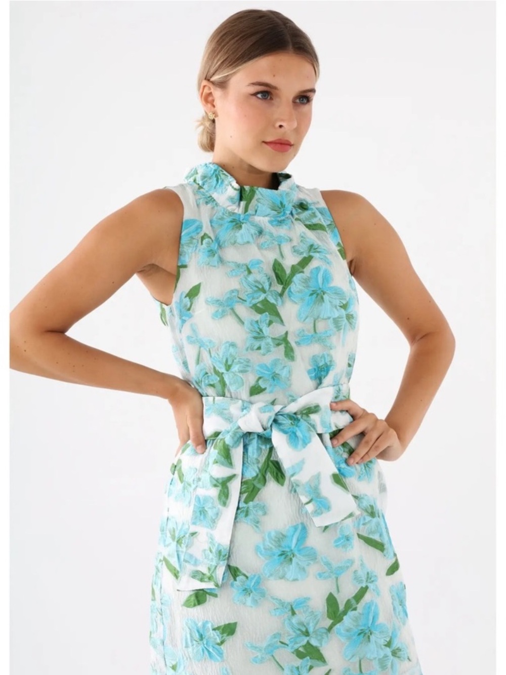 Abbey Glass Betty Jacquard Tropical Organza Mini Ruffle Dress Size XS NWT - Picture 12 of 13